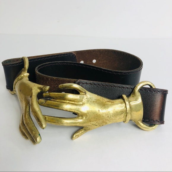 VNTG 70s Brass Belt Clasping Hands Georges Mailian - Picture 2 of 16